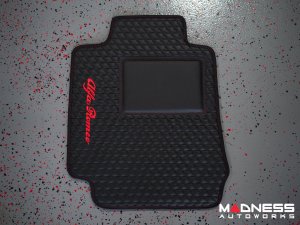 Alfa Romeo Giulia Floor Mats - Italian Leather - Front + Rear Set - Black w/ Red Stitching